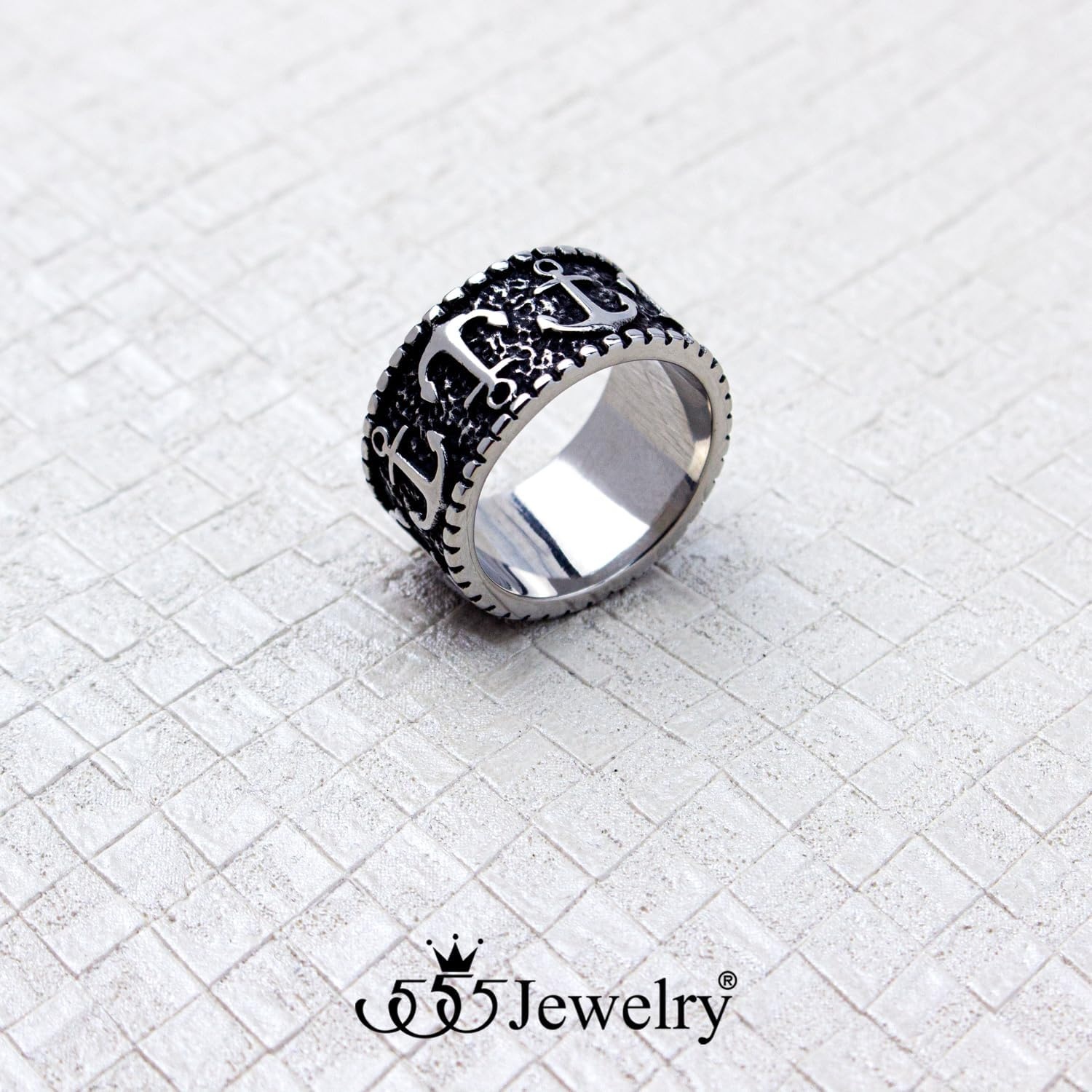 image:image555Jewelry Stainless Steel Vintage Signet Nautical Pirate Sailor Anchor Ring for MenSilver Style 2