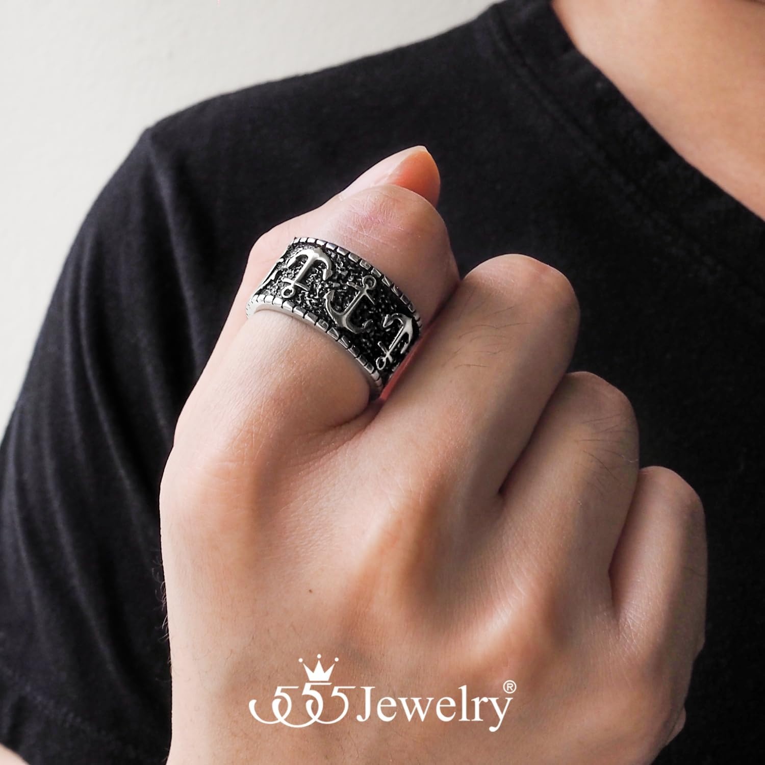image:image555Jewelry Stainless Steel Vintage Signet Nautical Pirate Sailor Anchor Ring for MenSilver Style 2