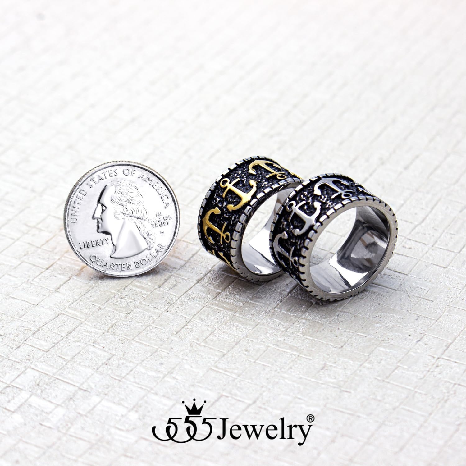 image:image555Jewelry Stainless Steel Vintage Signet Nautical Pirate Sailor Anchor Ring for MenSilver Style 2