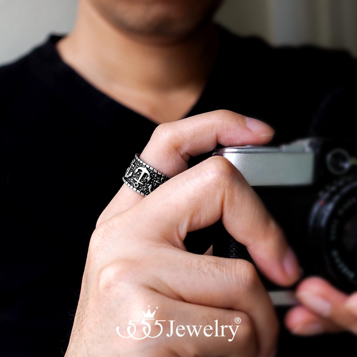 image:image555Jewelry Stainless Steel Vintage Signet Nautical Pirate Sailor Anchor Ring for MenSilver Style 2