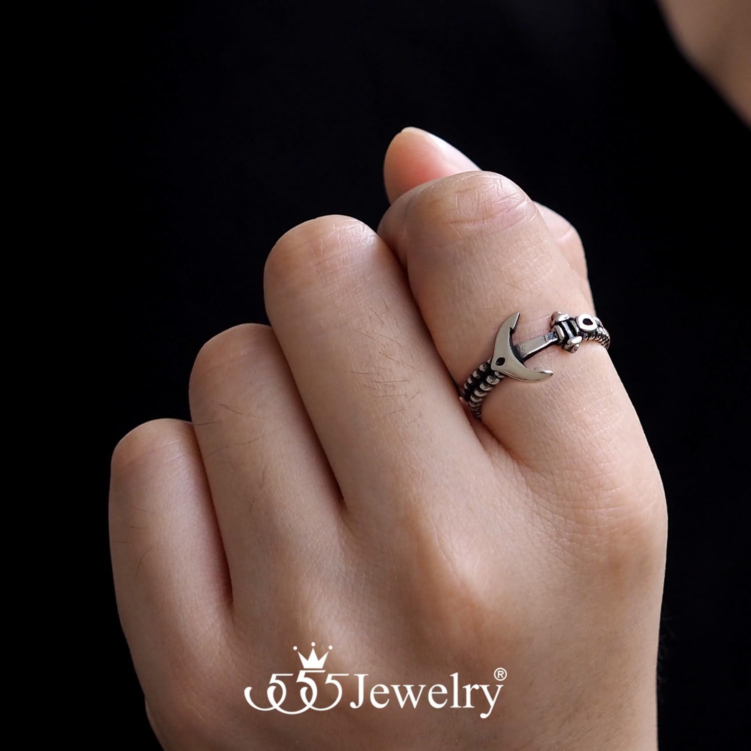 image:image555Jewelry Stainless Steel Vintage Signet Nautical Pirate Sailor Anchor Ring for MenSilver Style 3