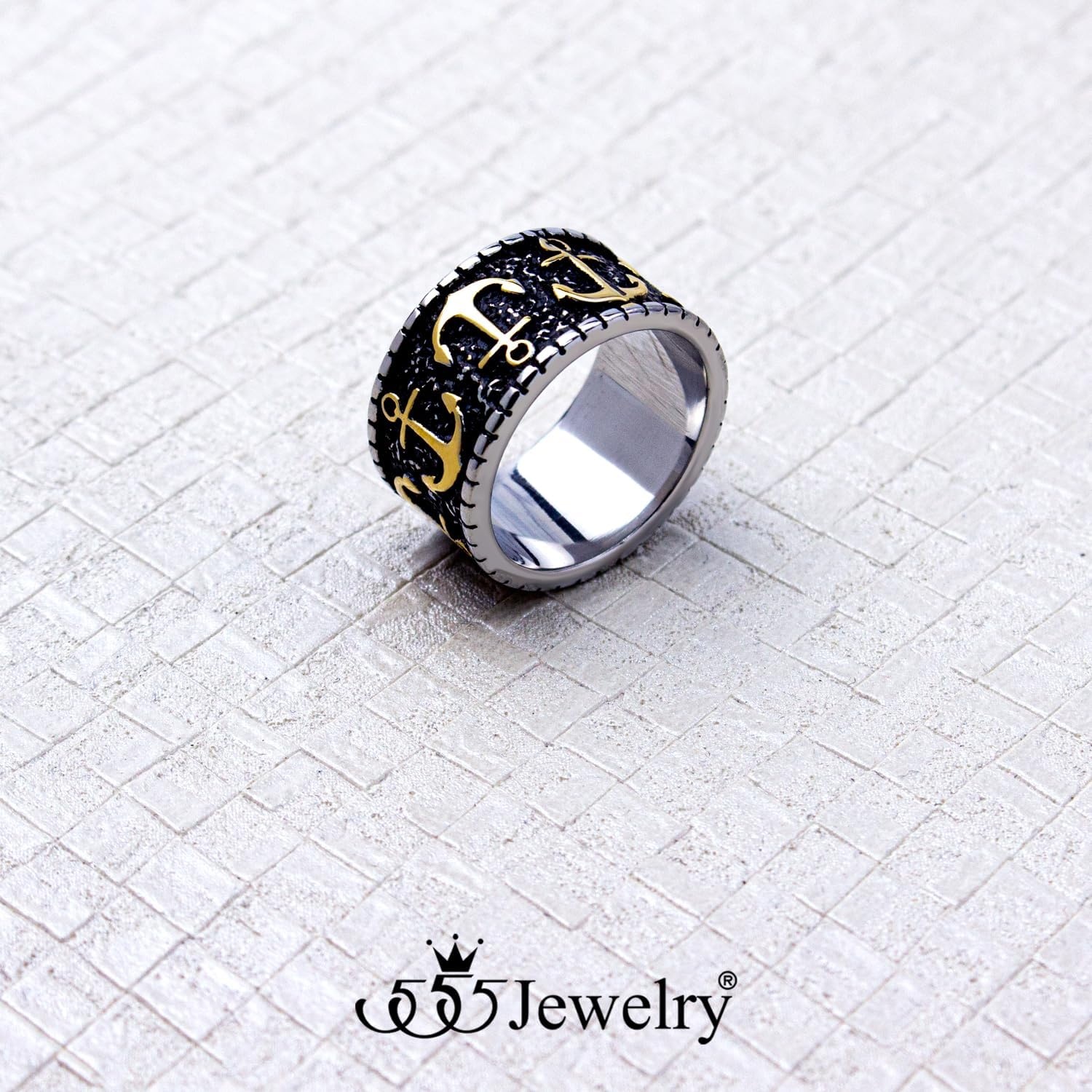 image:image555Jewelry Stainless Steel Vintage Signet Nautical Pirate Sailor Anchor Ring for MenSilverGold
