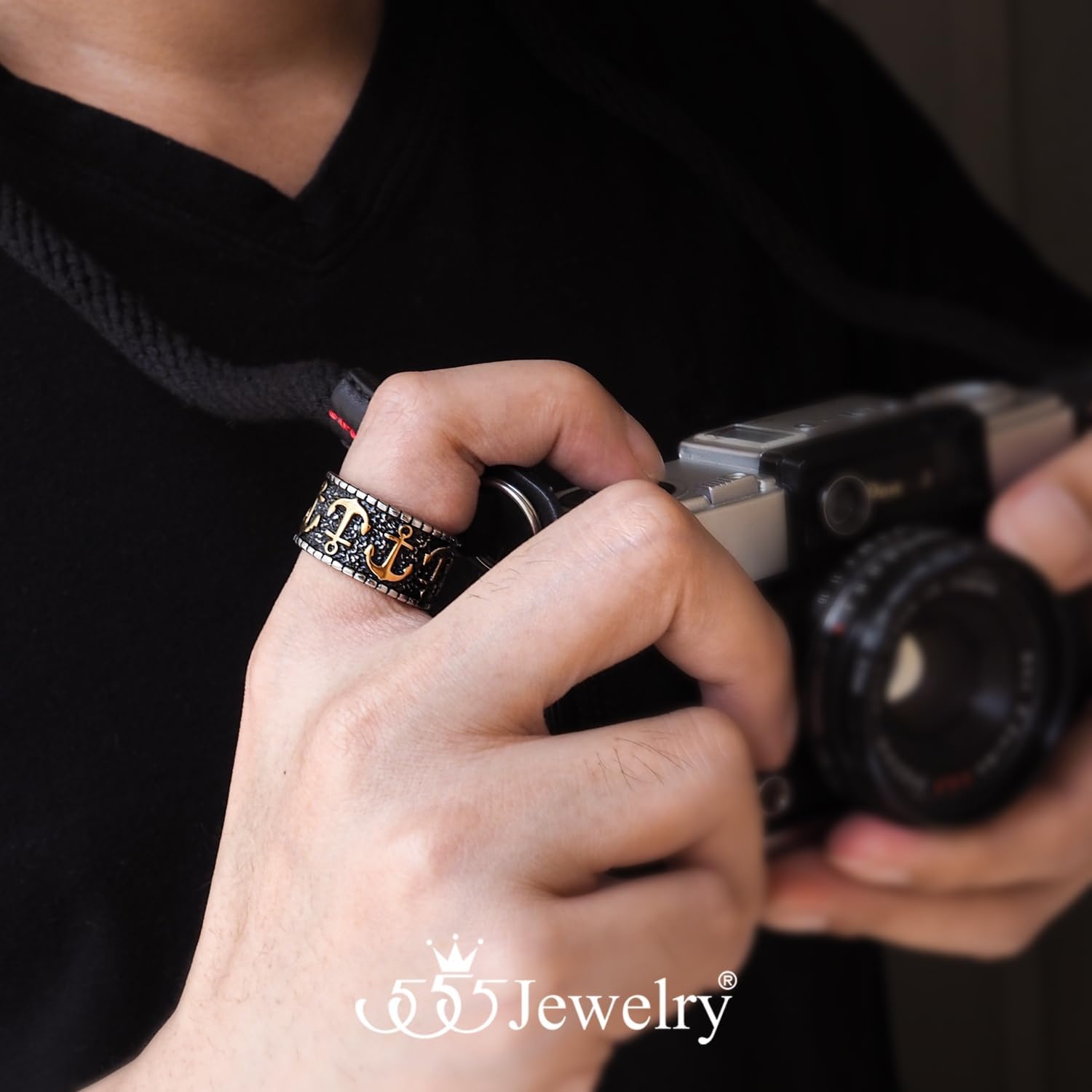 image:image555Jewelry Stainless Steel Vintage Signet Nautical Pirate Sailor Anchor Ring for MenSilverGold