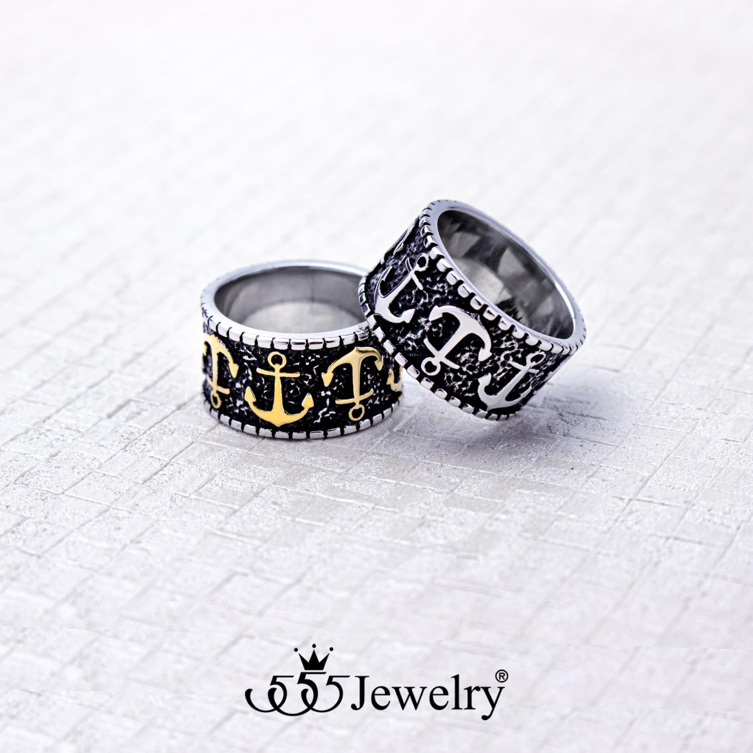 image:image555Jewelry Stainless Steel Vintage Signet Nautical Pirate Sailor Anchor Ring for MenSilverGold
