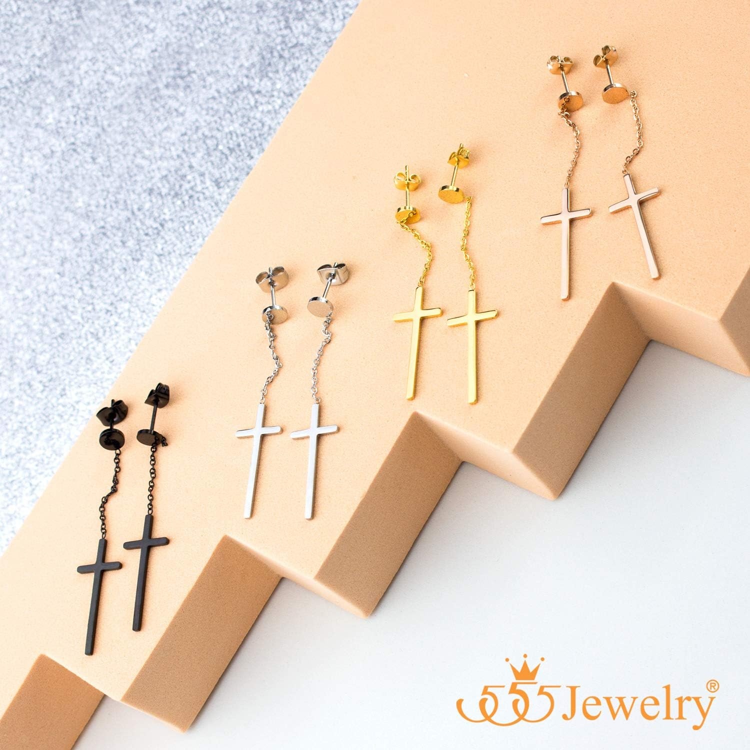 image:image555Jewelry Womens Stainless Steel Hanging Cross Long Dangling Earrings Drop Dangle EarringBlack