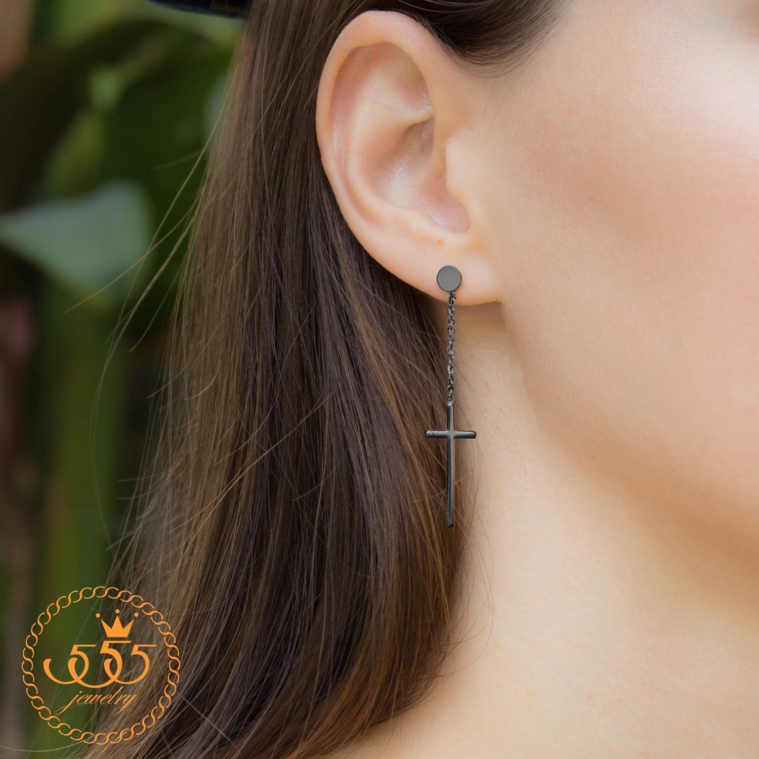 image:image555Jewelry Womens Stainless Steel Hanging Cross Long Dangling Earrings Drop Dangle EarringBlack
