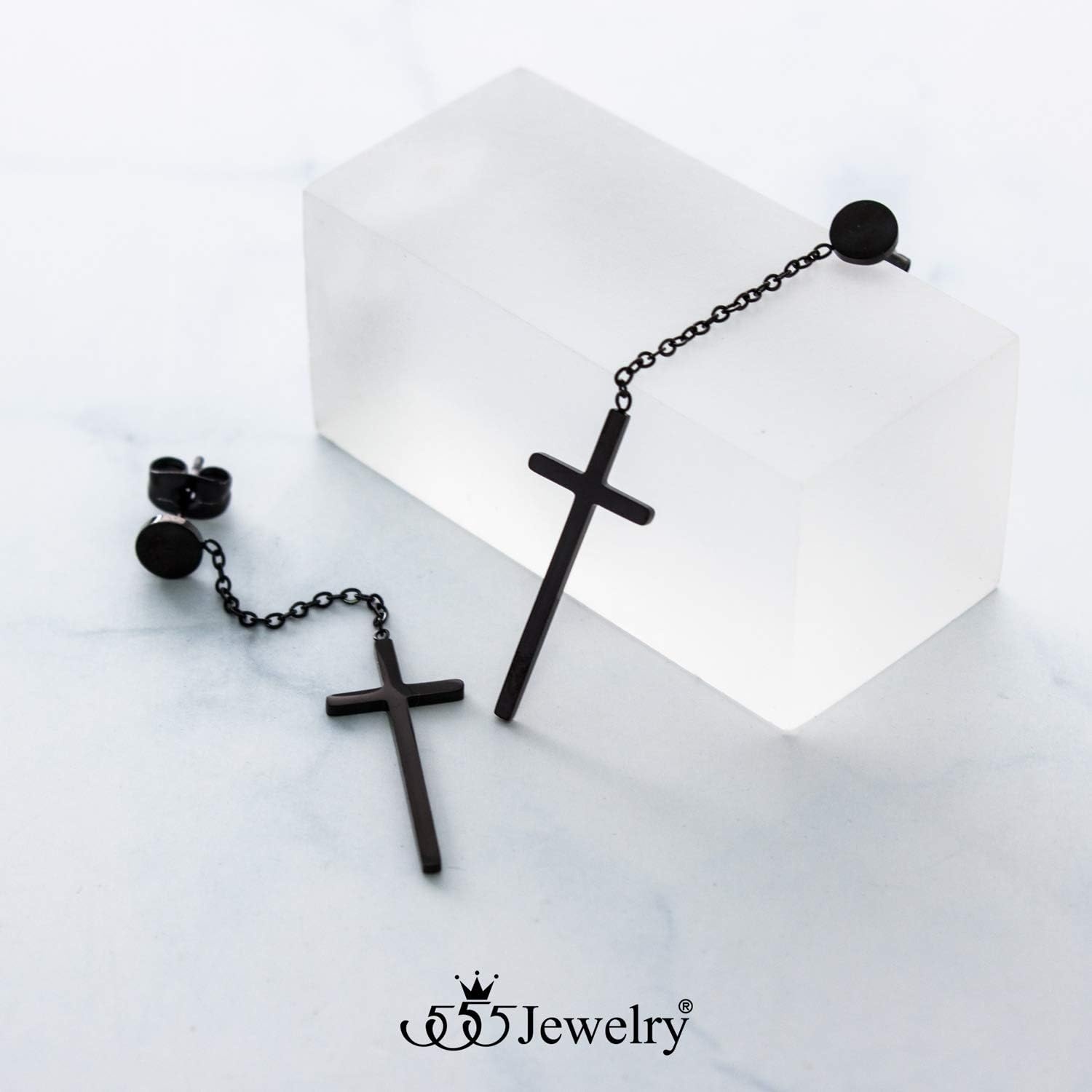 image:image555Jewelry Womens Stainless Steel Hanging Cross Long Dangling Earrings Drop Dangle EarringBlack