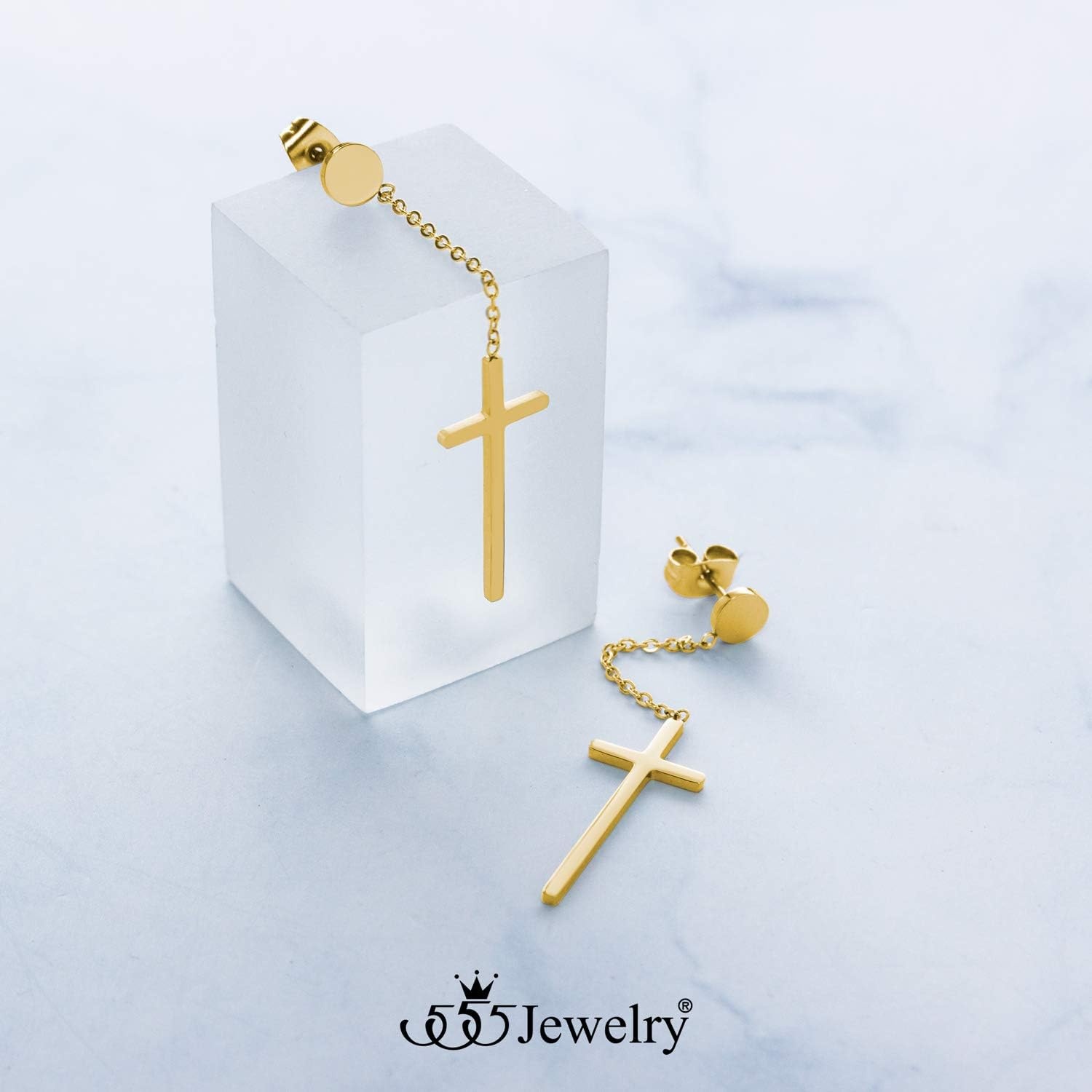 image:image555Jewelry Womens Stainless Steel Hanging Cross Long Dangling Earrings Drop Dangle EarringYellow Gold
