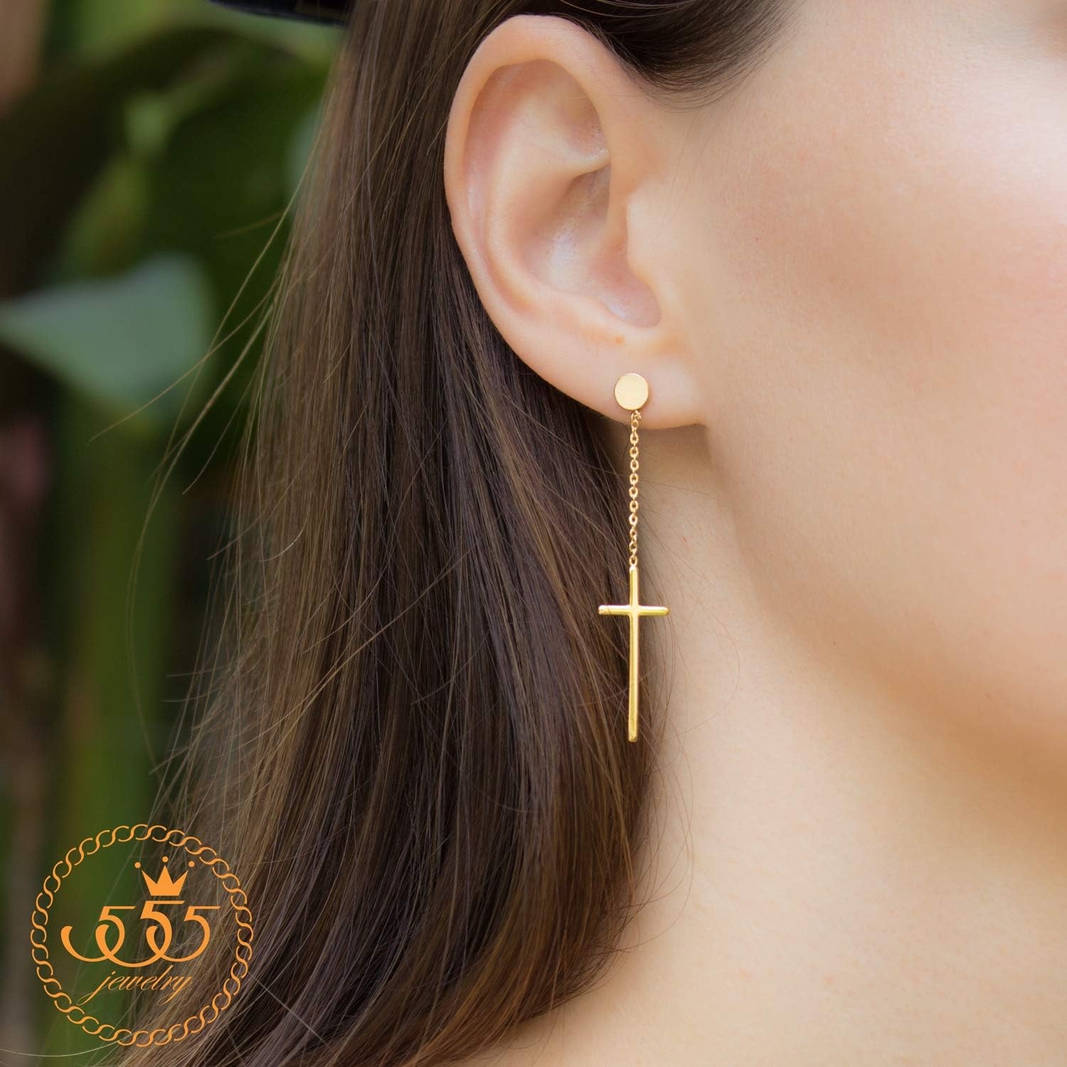 image:image555Jewelry Womens Stainless Steel Hanging Cross Long Dangling Earrings Drop Dangle EarringYellow Gold