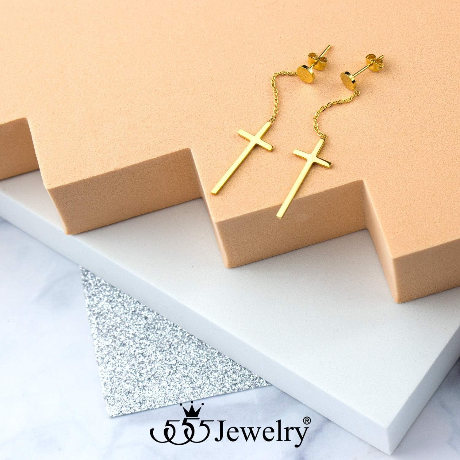 image:image555Jewelry Womens Stainless Steel Hanging Cross Long Dangling Earrings Drop Dangle EarringYellow Gold