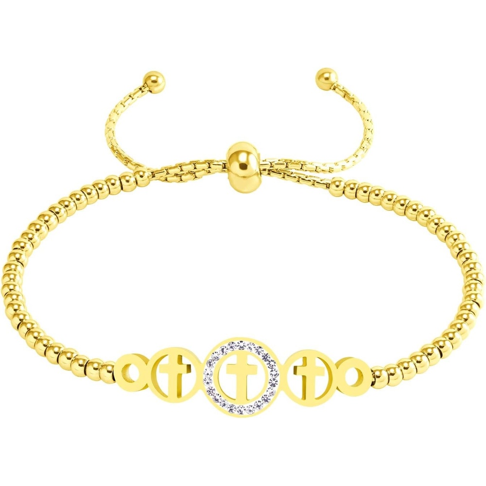 image:image555Jewelry Adjustable Slider Cuff CZ Cross Bolo Bracelet for Women amp LadiesGold