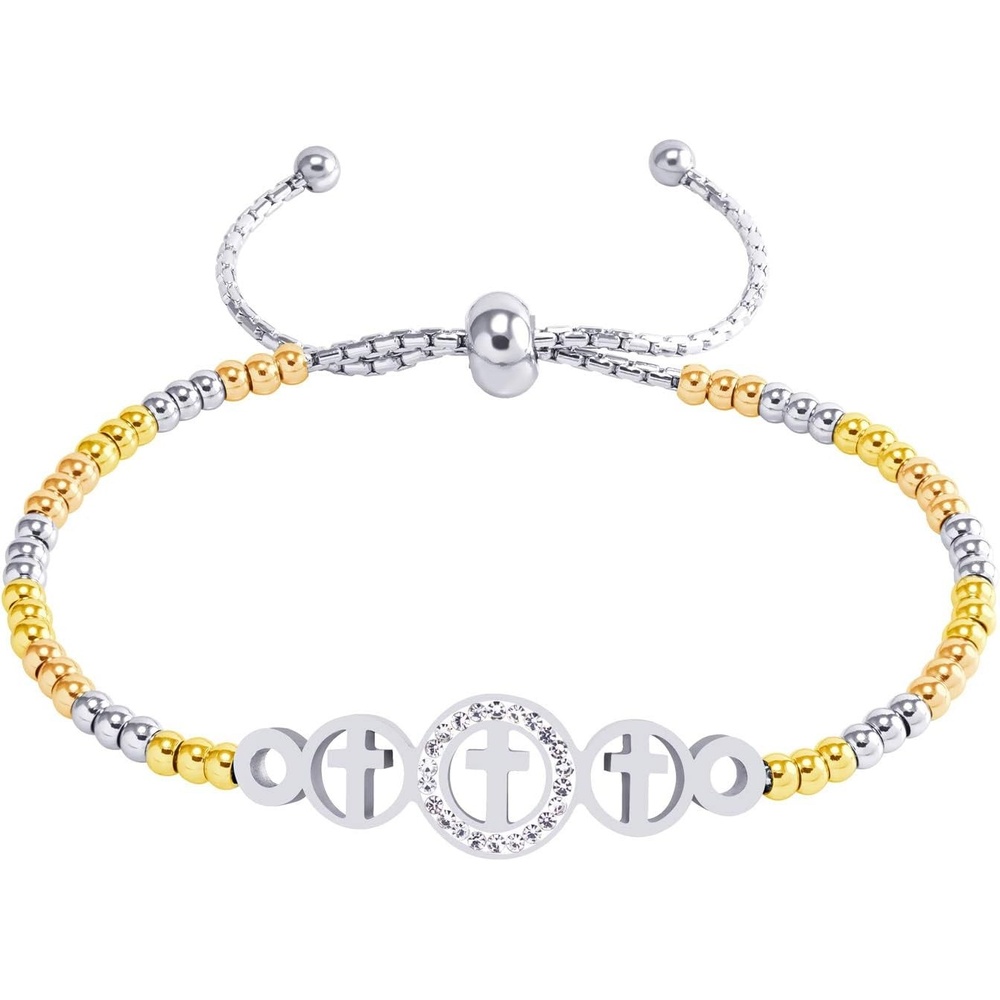 image:image555Jewelry Adjustable Slider Cuff CZ Cross Bolo Bracelet for Women amp LadiesSilverGoldRose Gold