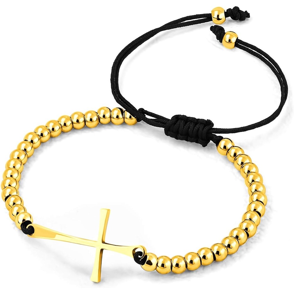 image:image555Jewelry Adjustable Slider Sideways Cross Beaded Bolo Bracelet for Women amp LadiesGold