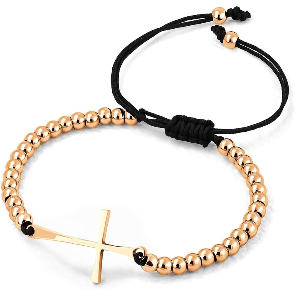 image:image555Jewelry Adjustable Slider Sideways Cross Beaded Bolo Bracelet for Women amp LadiesRose Gold