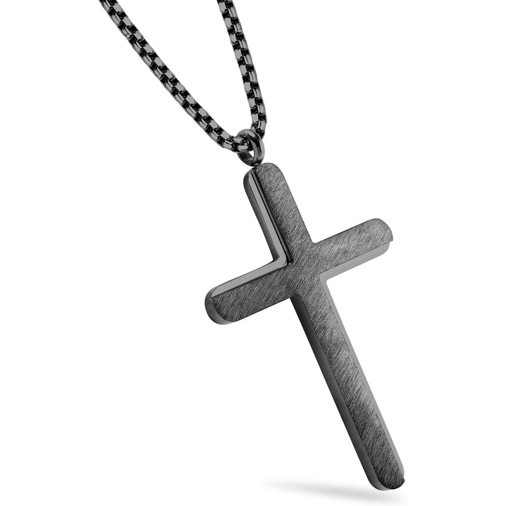 image:image555Jewelry Cross Necklace for Men Women Brushed Stainless Steel Pendant 1824 ChainBlack