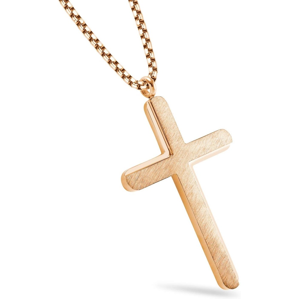 image:image555Jewelry Cross Necklace for Men Women Brushed Stainless Steel Pendant 1824 ChainRose Gold