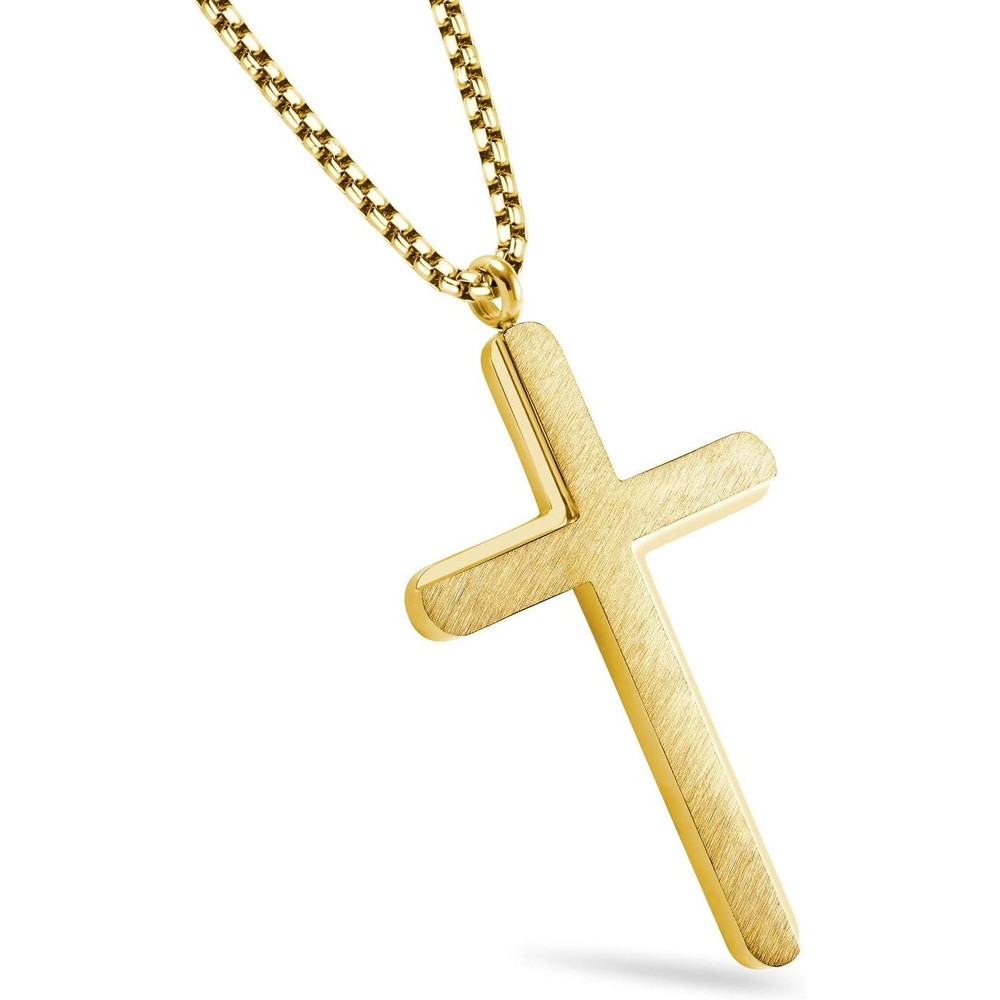 image:image555Jewelry Cross Necklace for Men Women Brushed Stainless Steel Pendant 1824 ChainYellow Gold