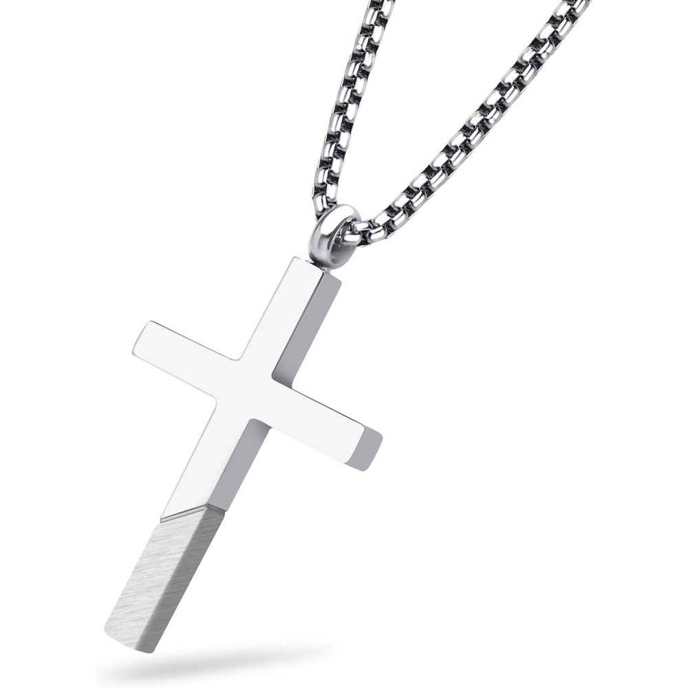 image:image555Jewelry Cross Necklace for Men Women Stainless Steel Pendant with 1624 ChainSilver Matte