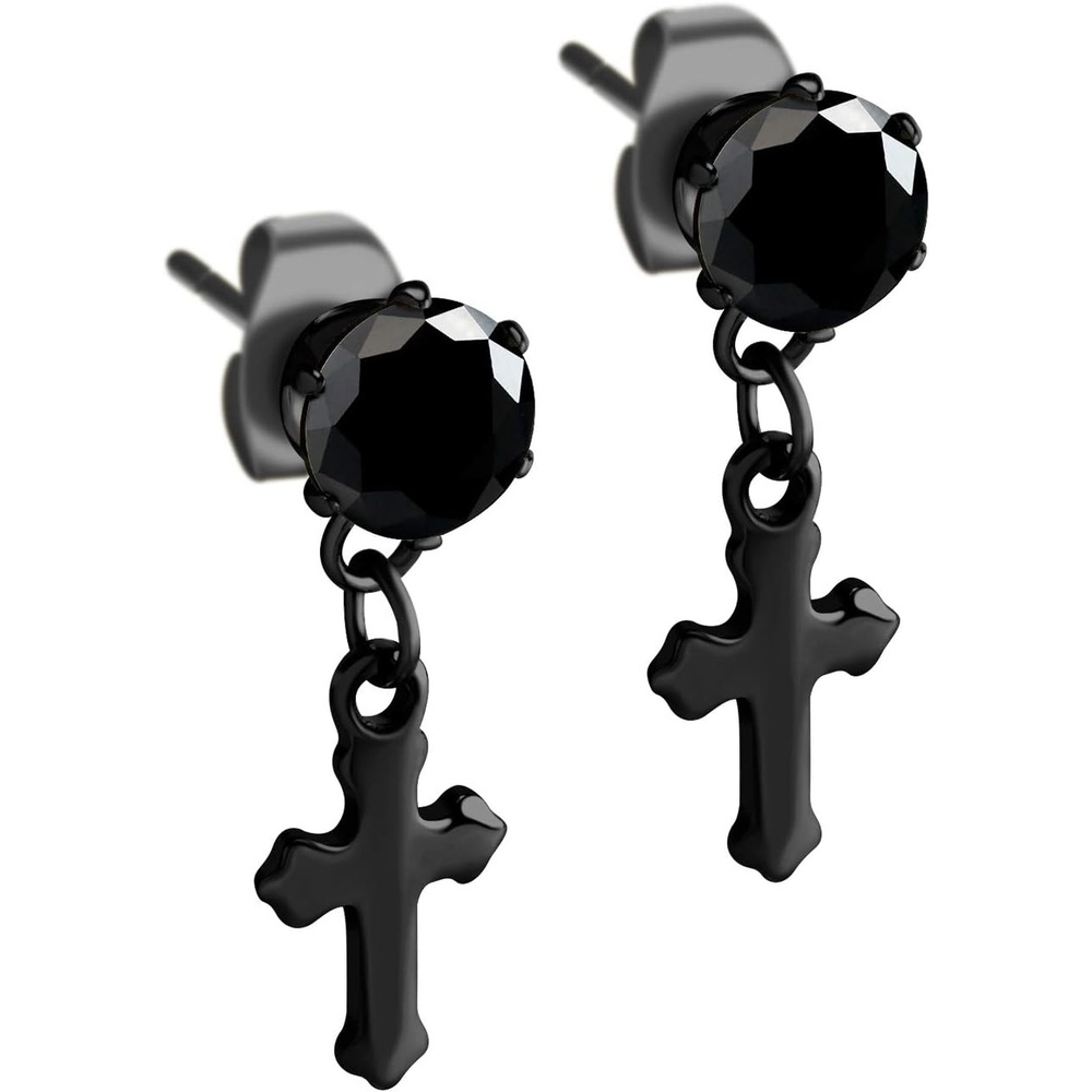 image:image555Jewelry Delicate Small Sparkly Dangling Cross Stud Earrings for Women amp LadiesBlack Black CZ