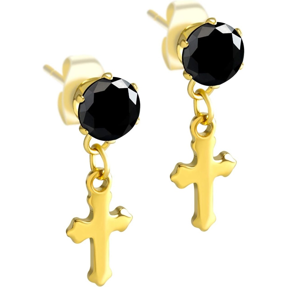 image:image555Jewelry Delicate Small Sparkly Dangling Cross Stud Earrings for Women amp LadiesGold Black CZ