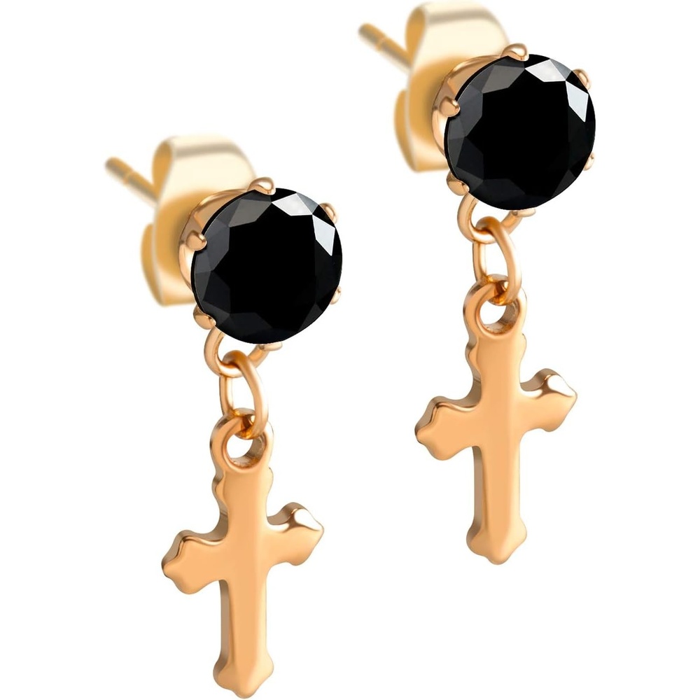 image:image555Jewelry Delicate Small Sparkly Dangling Cross Stud Earrings for Women amp LadiesRose Gold Black CZ