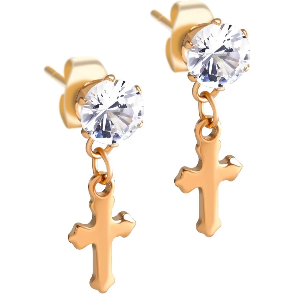 image:image555Jewelry Delicate Small Sparkly Dangling Cross Stud Earrings for Women amp LadiesRose Gold White CZ