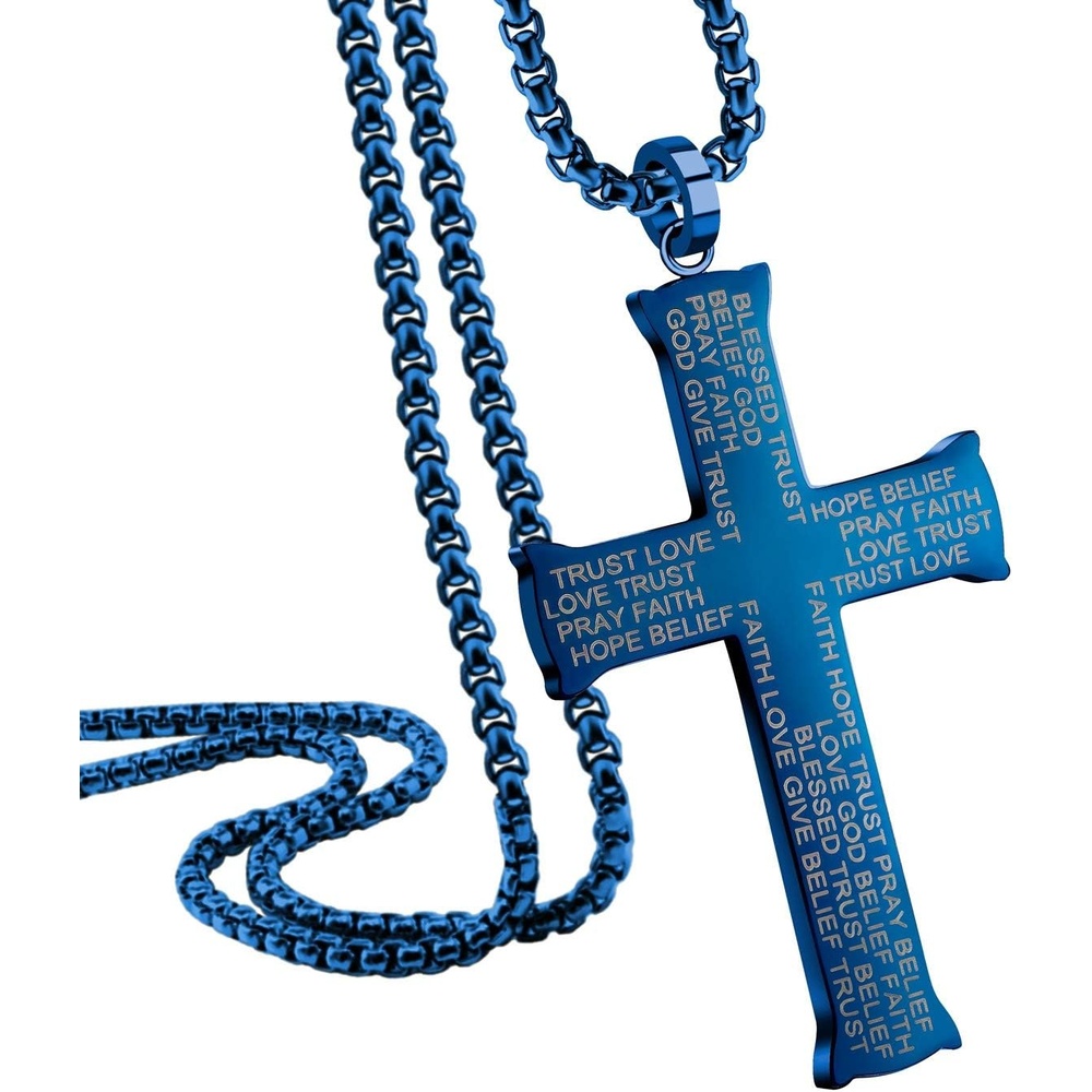 image:image555Jewelry Inspirational Stainless Steel Cross Necklace for Men and Women 1624 ChainBlue