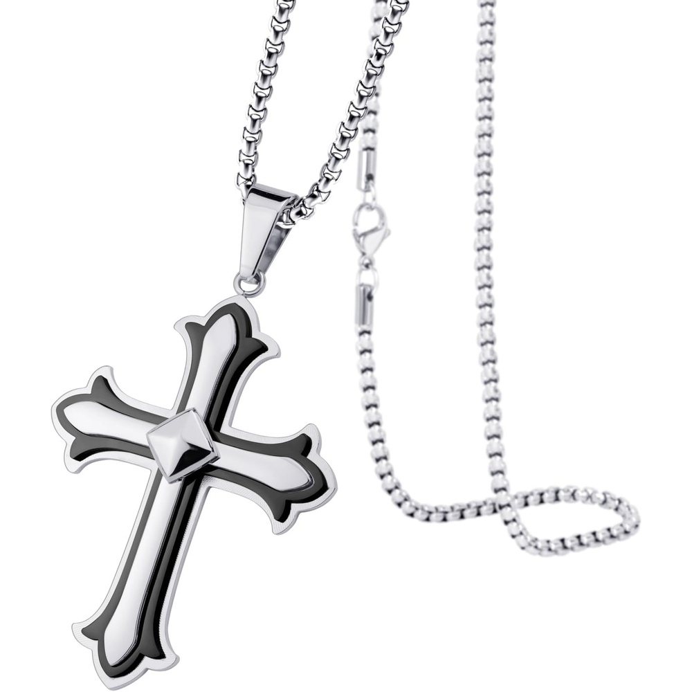 image:image555Jewelry Layered Stainless Steel Cross Necklace for Men and Women 1624 ChainSilver Black