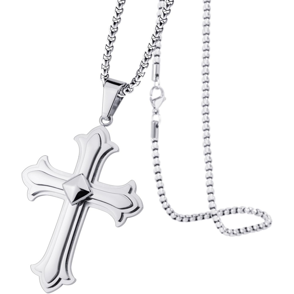 image:image555Jewelry Layered Stainless Steel Cross Necklace for Men and Women 1624 ChainSilver