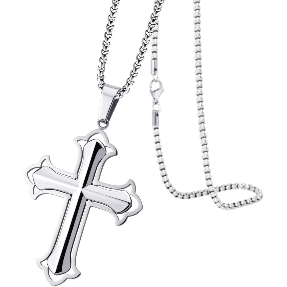 image:image555Jewelry Layered Stainless Steel Cross Necklace for Men and Women 1624 ChainSilver Style 2