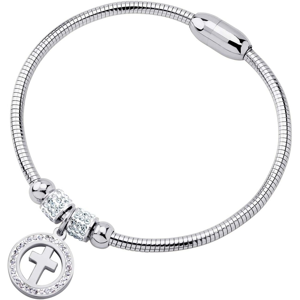 image:image555Jewelry Snake Chain CZ Cross Charm Bracelet for Women Magnetic ClaspSilver