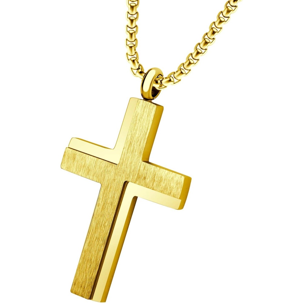 image:image555Jewelry Stainless Steel Box Chain Cross Necklace for Men amp Women 1624 InchGold