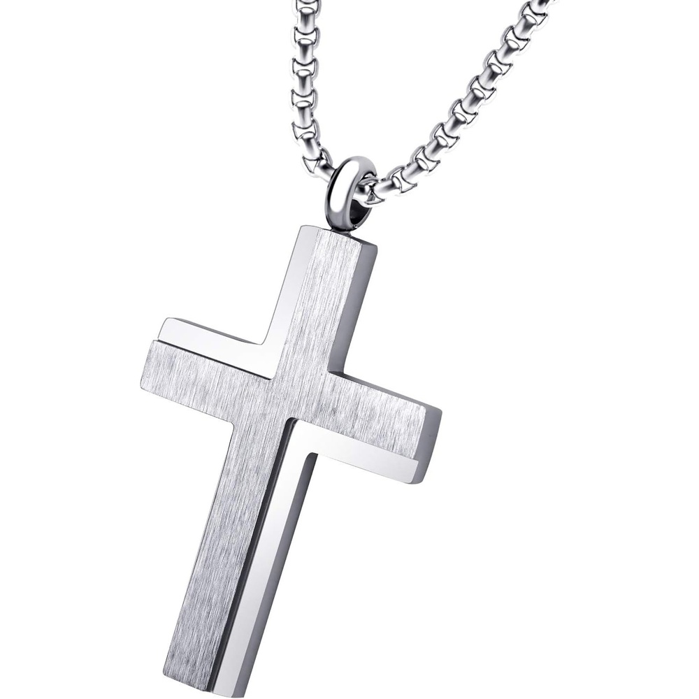 image:image555Jewelry Stainless Steel Box Chain Cross Necklace for Men amp Women 1624 InchSilver
