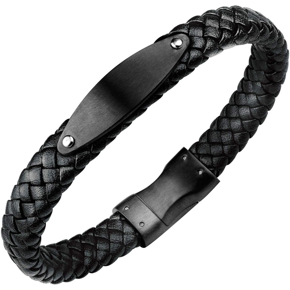 image:image555Jewelry Stainless Steel Braided Wrap Leather Plate Cord Magnet Lock BraceletBlack