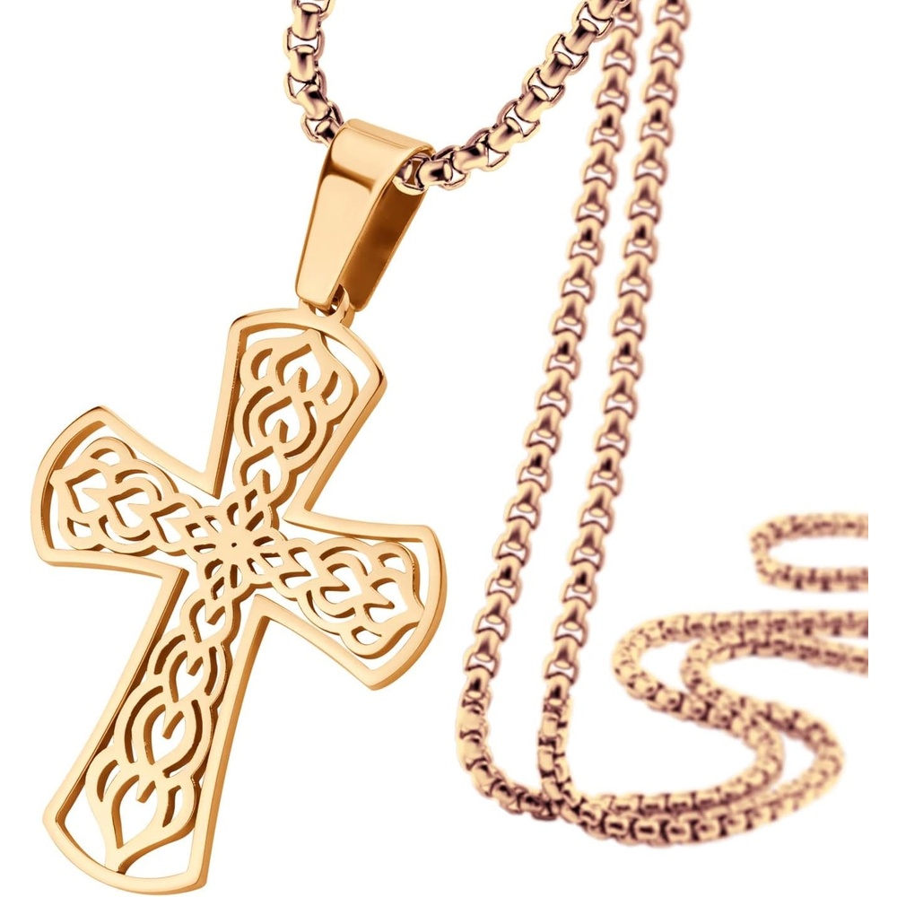 image:image555Jewelry Stainless Steel Celtic Cross Necklace Pendant for Men 1624 ChainRose Gold