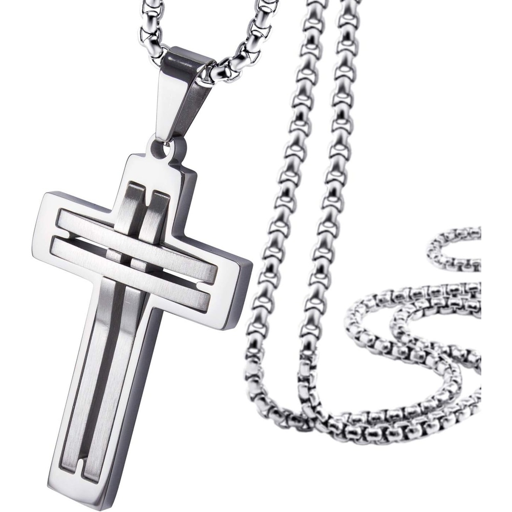 image:image555Jewelry Stainless Steel Cross Necklace Pendant for Men and Women 1624 ChainSilver
