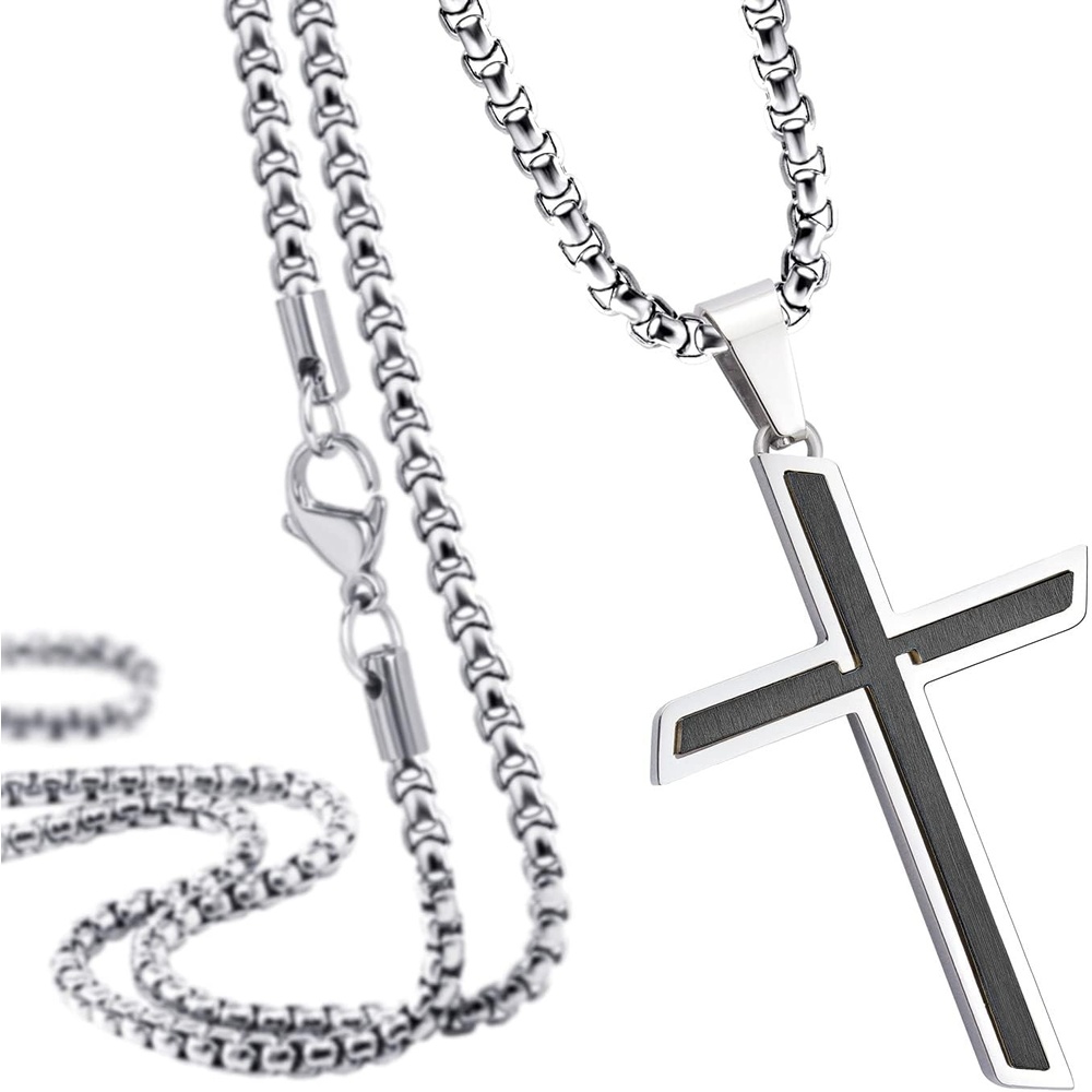 image:image555Jewelry Stainless Steel Cross Necklace Pendant for Men and Women 1626 Box ChainSilver Black