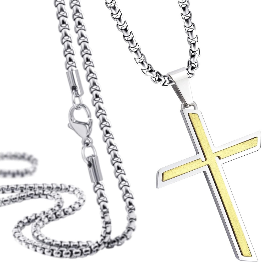image:image555Jewelry Stainless Steel Cross Necklace Pendant for Men and Women 1626 Box ChainSilver Gold