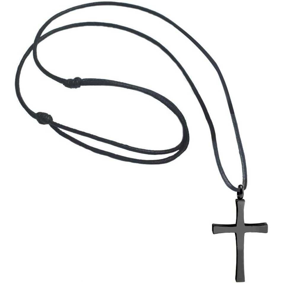 image:image555Jewelry Stainless Steel Cross Necklace for Men Cross Pendant with 18 Inch Adjustable Black Rope Cord Mens Cross NecklacesBlack