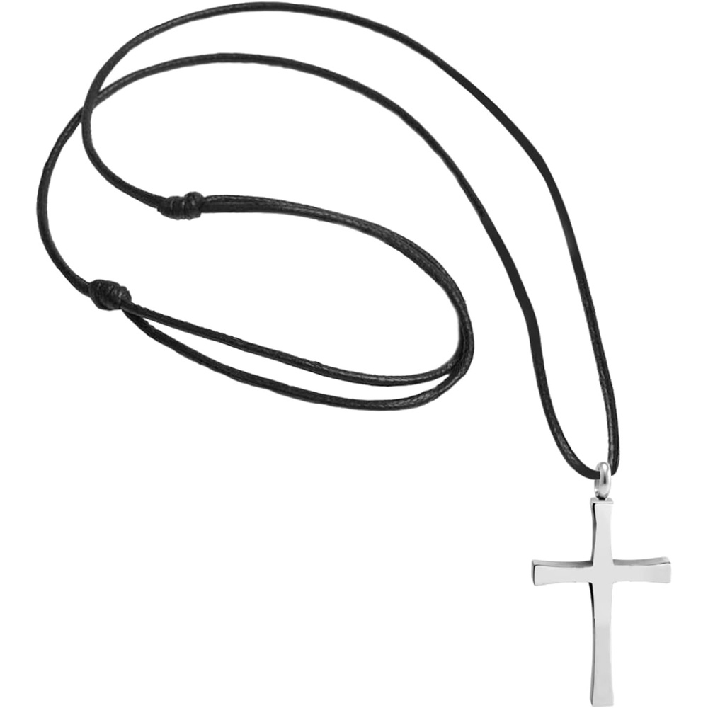 image:image555Jewelry Stainless Steel Cross Necklace for Men Cross Pendant with 18 Inch Adjustable Black Rope Cord Mens Cross NecklacesSilver