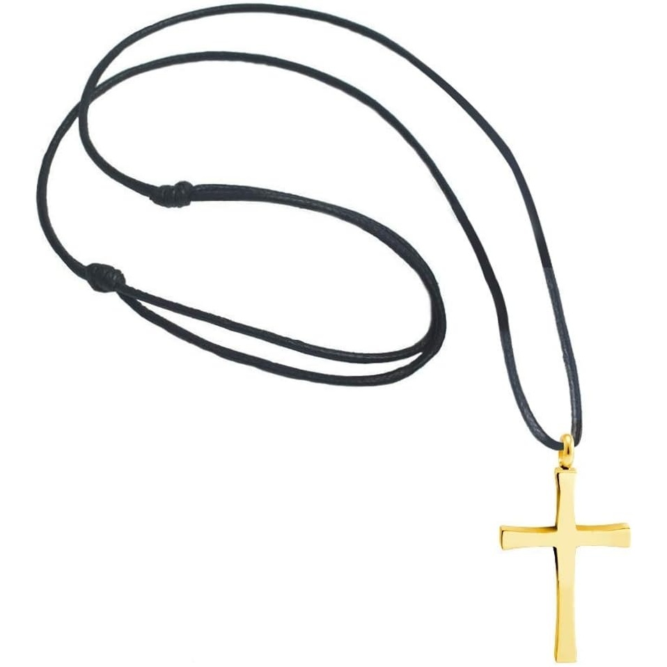 image:image555Jewelry Stainless Steel Cross Necklace for Men Cross Pendant with 18 Inch Adjustable Black Rope Cord Mens Cross NecklacesYellow Gold