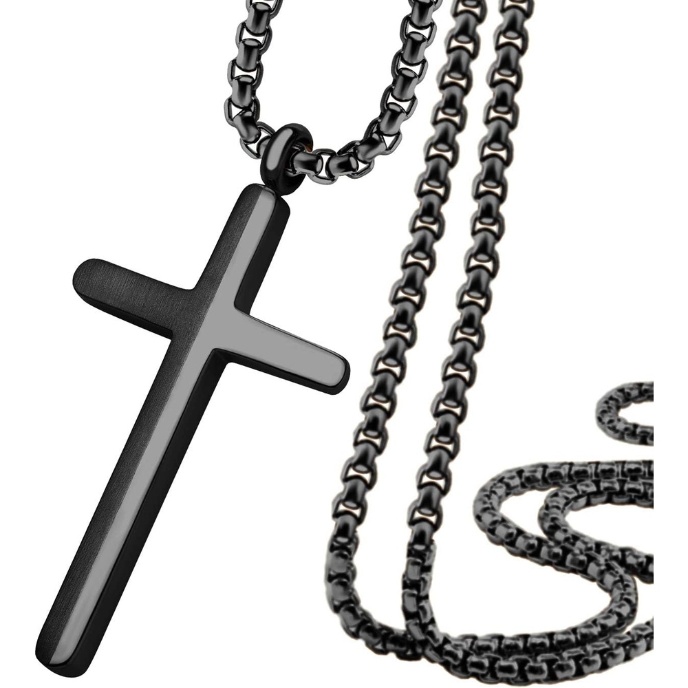 image:image555Jewelry Stainless Steel Cross Necklace for Men 1624 Inch Box ChainBlack