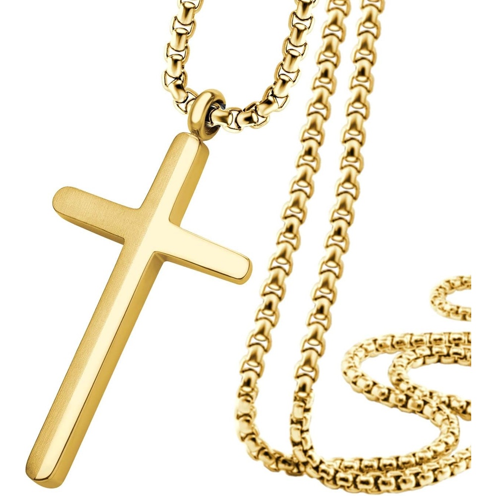 image:image555Jewelry Stainless Steel Cross Necklace for Men 1624 Inch Box ChainGold