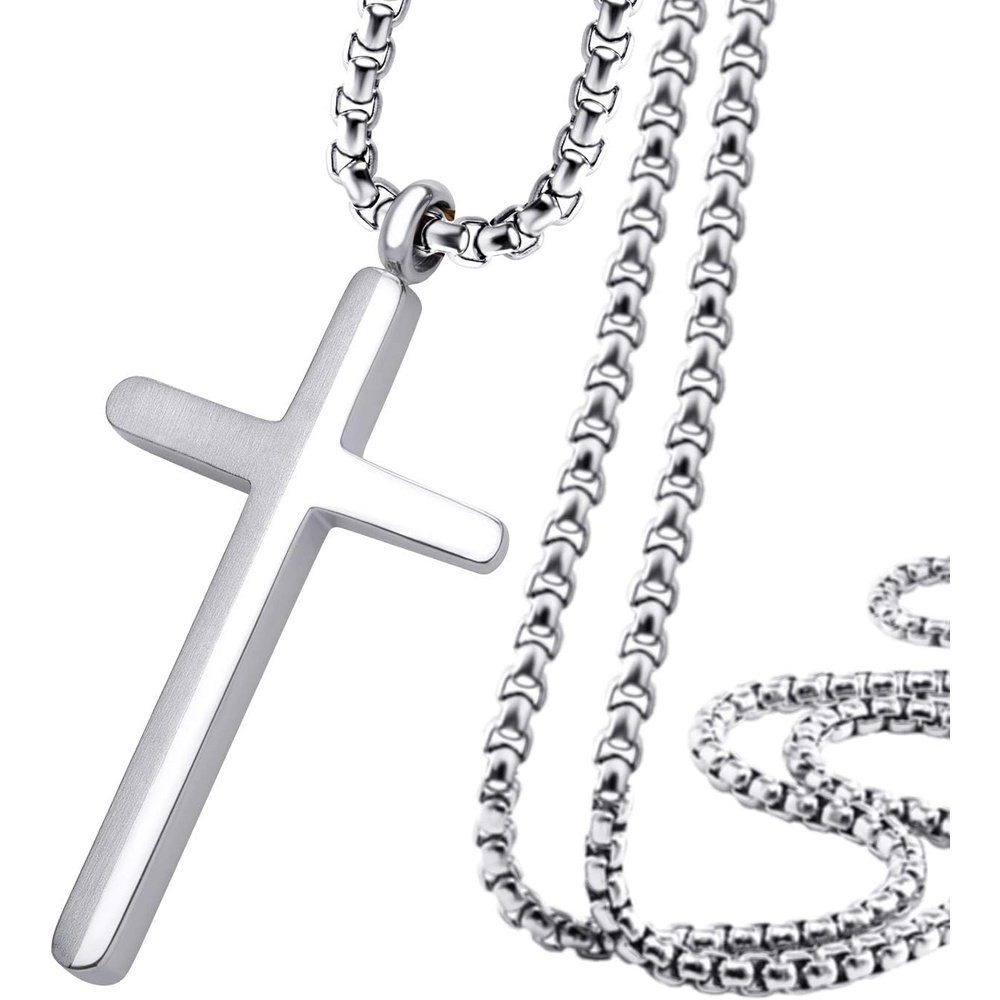 image:image555Jewelry Stainless Steel Cross Necklace for Men 1624 Inch Box ChainSilver