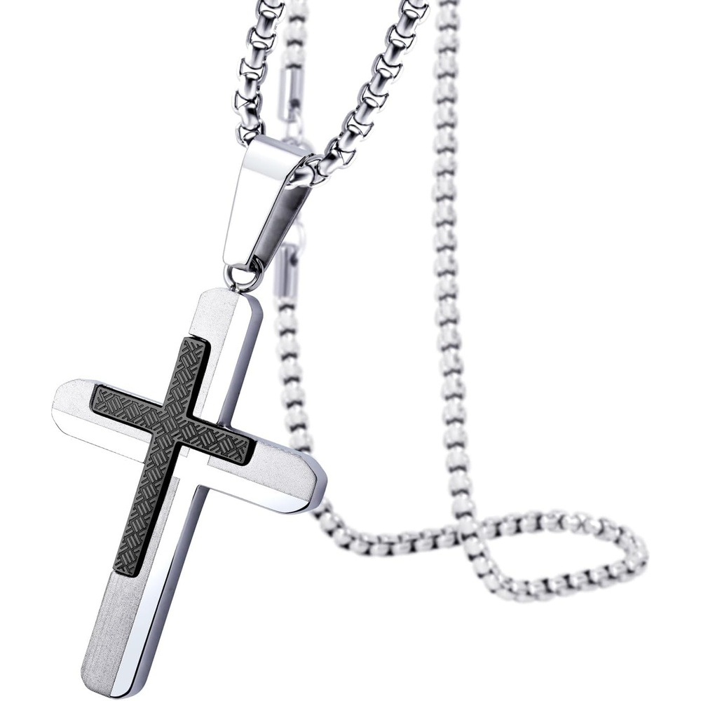 image:image555Jewelry Stainless Steel Dual Cross Necklace Pendant for Men and Women 1628 Box ChainBlack
