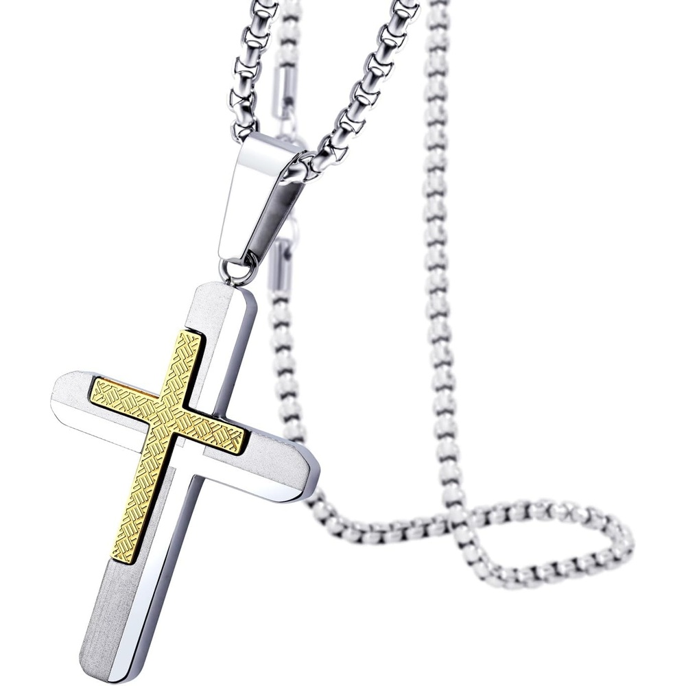 image:image555Jewelry Stainless Steel Dual Cross Necklace Pendant for Men and Women 1628 Box ChainGold