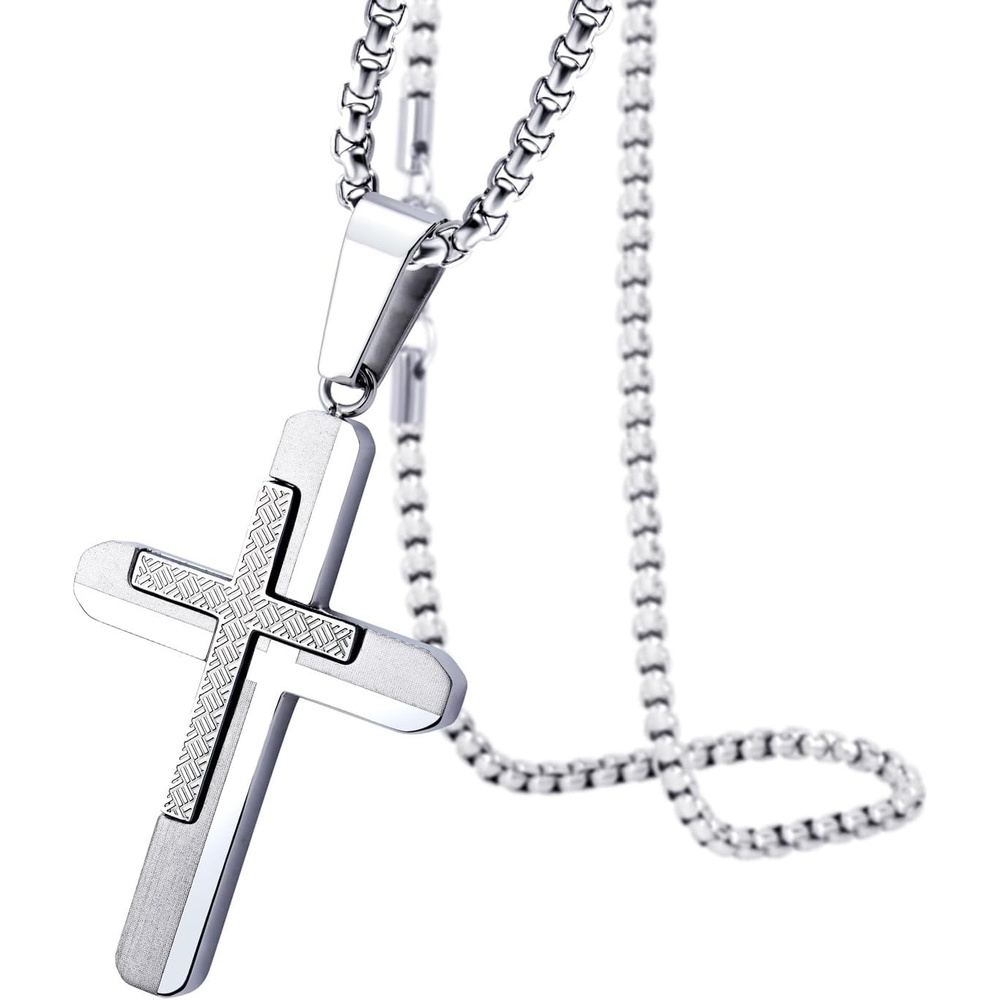 image:image555Jewelry Stainless Steel Dual Cross Necklace Pendant for Men and Women 1628 Box ChainSilver