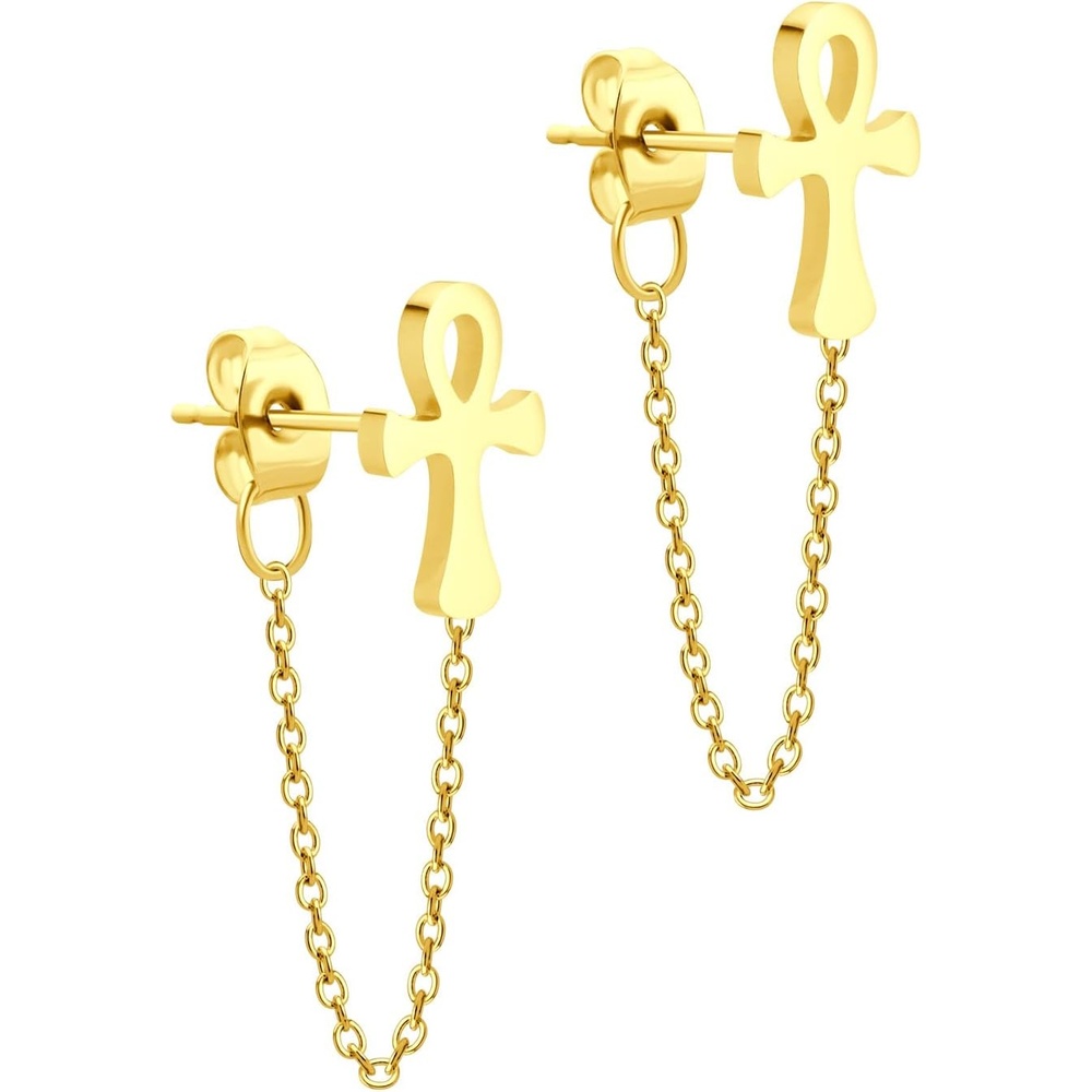 image:image555Jewelry Stainless Steel Egyptian Ankh Cross Stud Earrings for Women amp LadiesGold