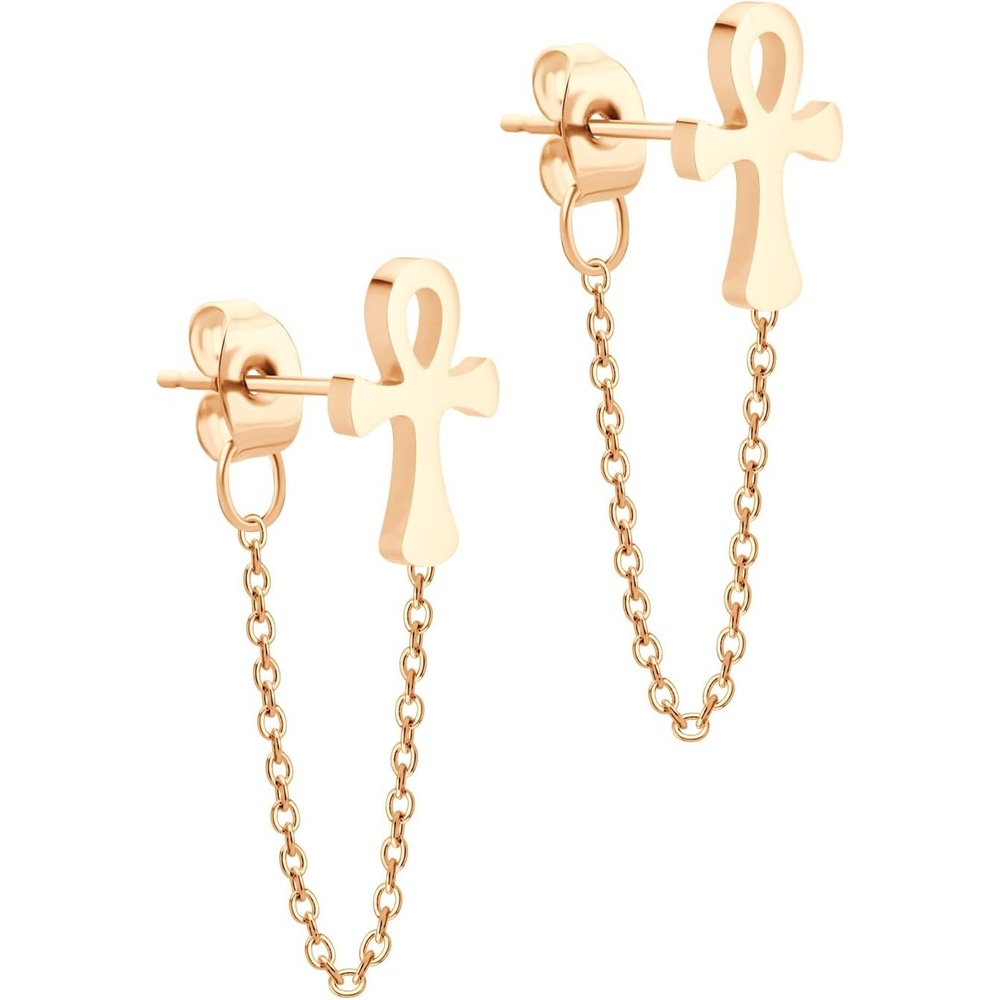 image:image555Jewelry Stainless Steel Egyptian Ankh Cross Stud Earrings for Women amp LadiesRose Gold