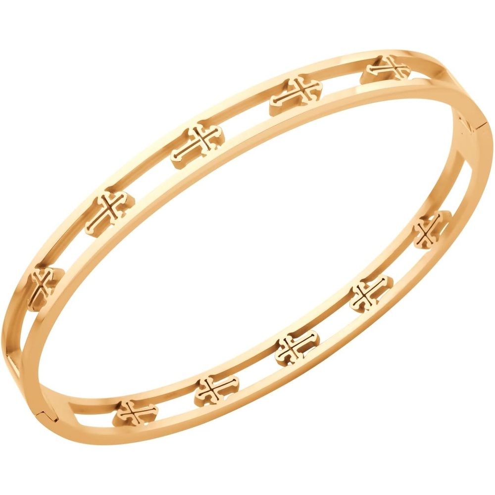 image:image555Jewelry Stainless Steel Hinged Cuff Cross Bangle Bracelet for Men amp WomenRose Gold
